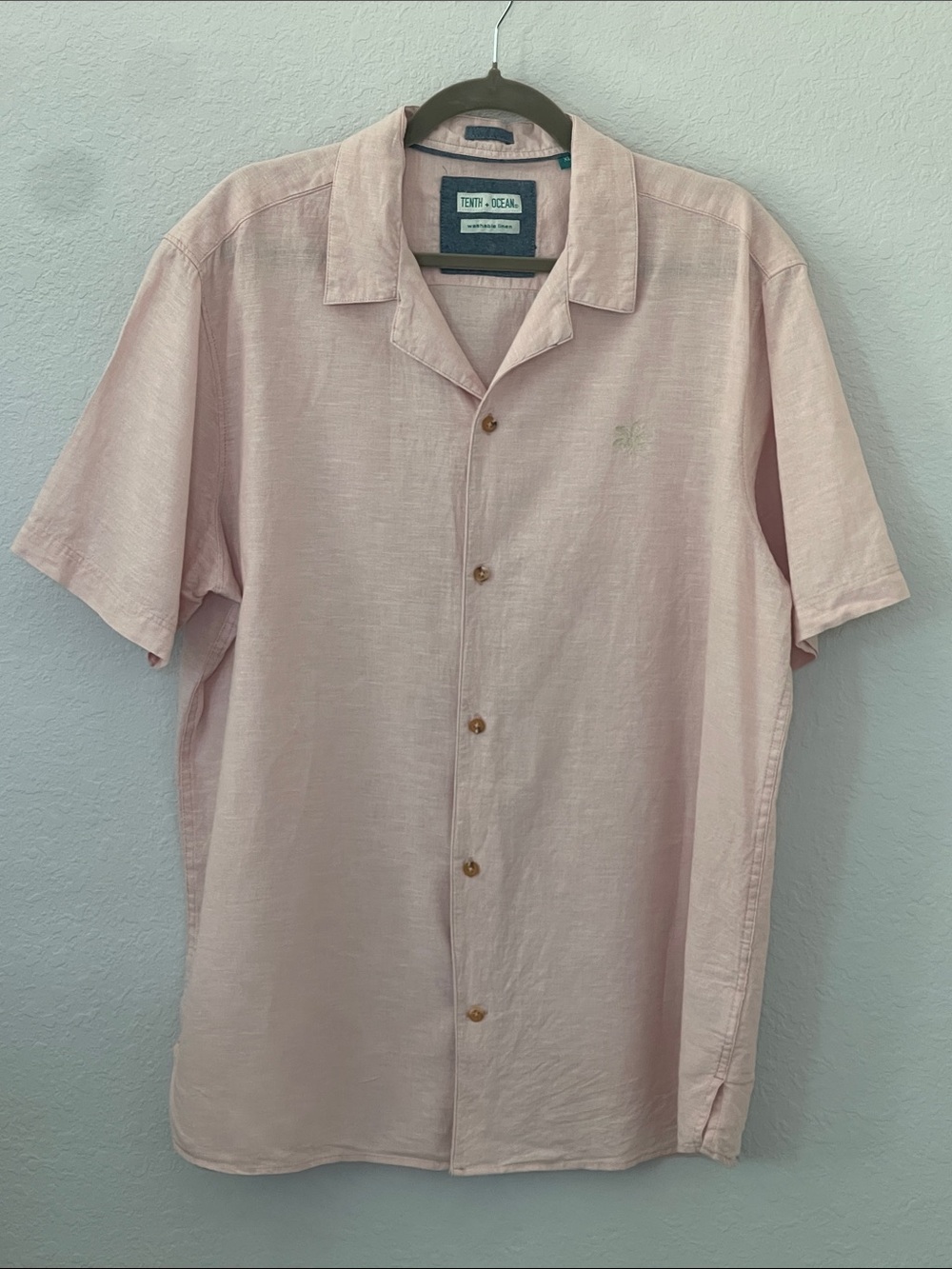 Tenth + Ocean Men’s XL Linen Blend Pink Camp Shirt Palm Tree Short Sleeve